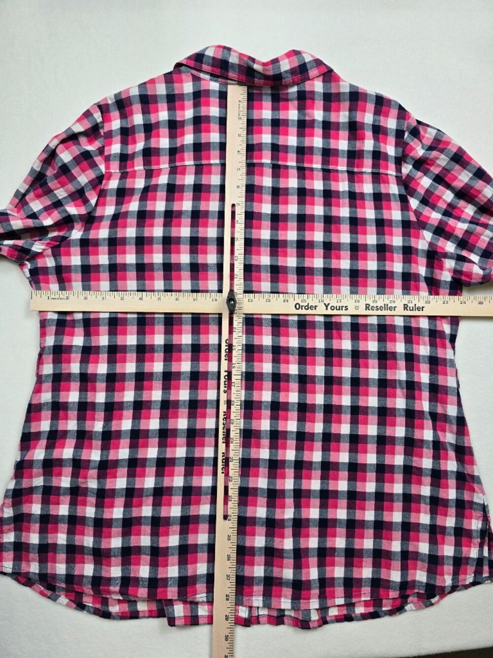 Cato Woman Pink & Navy Plaid Button-Up Shirt 22/24W 100% Cotton 3/4 Sleeves - Picture 5 of 5